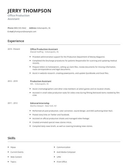 Office Production Assistant Resume