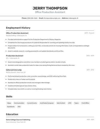 Office Production Assistant Resume