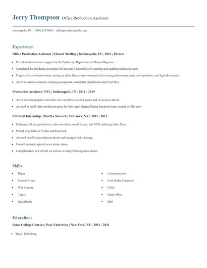 Office Production Assistant Resume
