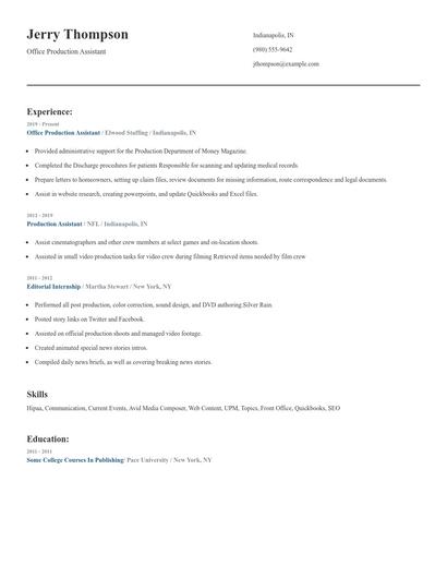 Office Production Assistant Resume