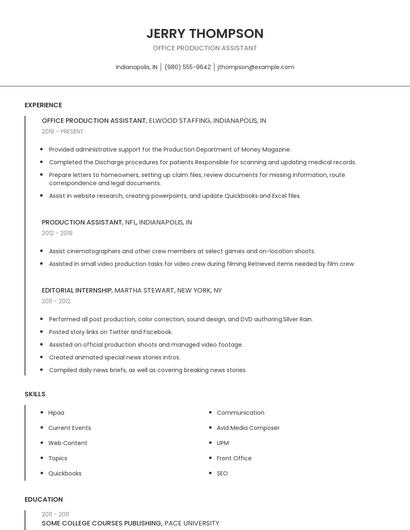 Office Production Assistant Resume