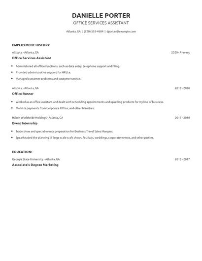Office Services Assistant Resume
