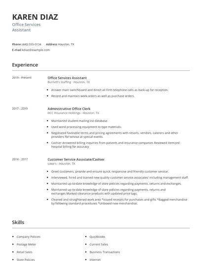 Office Services Assistant Resume
