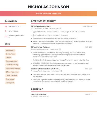 Office Services Assistant Resume