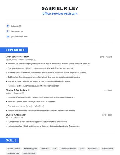 Office Services Assistant Resume