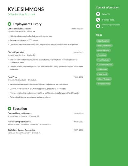 Office Services Assistant Resume