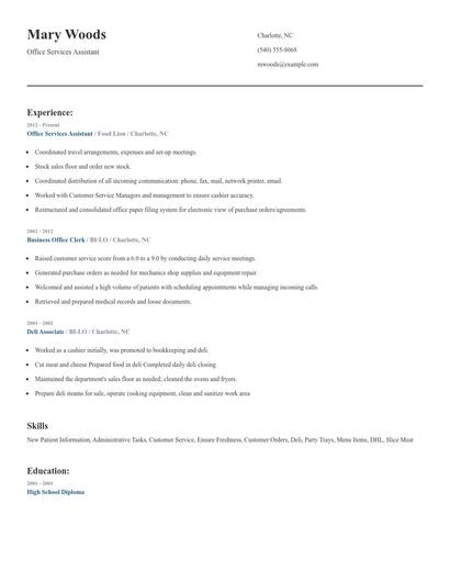 Office Services Assistant Resume