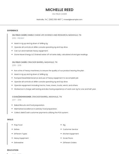 Oil Field Caser Resume
