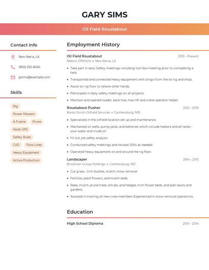 Oil Field Roustabout Resume