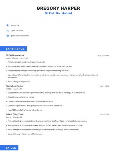 Oil Field Roustabout Resume