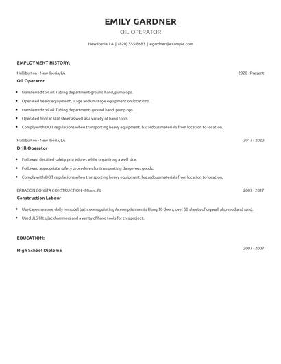 Oil Operator Resume
