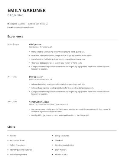 Oil Operator Resume
