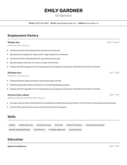 Oil Operator Resume