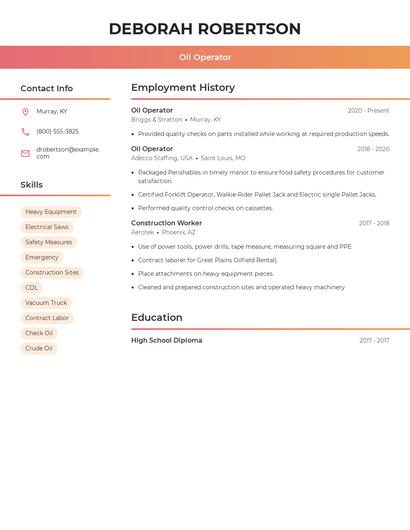 Oil Operator Resume