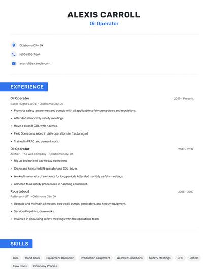 Oil Operator Resume