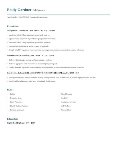 Oil Operator Resume