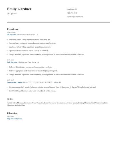 Oil Operator Resume