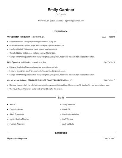 Oil Operator Resume