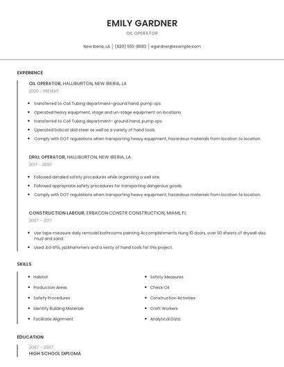 Oil Operator Resume