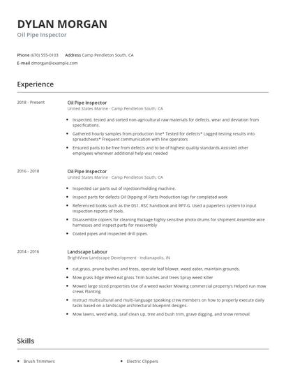 Oil Pipe Inspector Resume