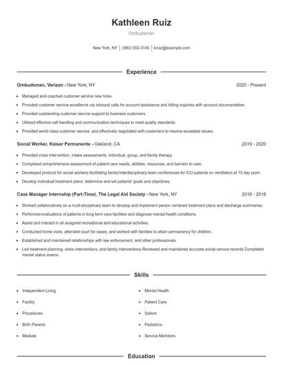 Ombudsman Resume