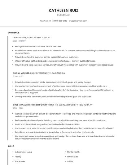 Ombudsman Resume