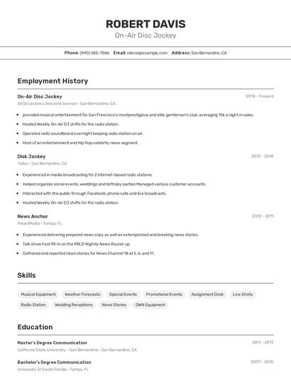 On-Air Disc Jockey Resume