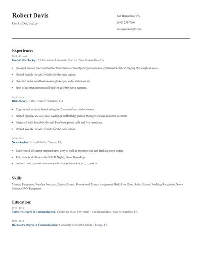 On-Air Disc Jockey Resume