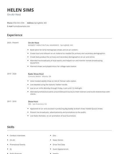 On-Air Host Resume