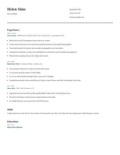 On-Air Host Resume