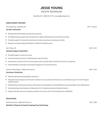 On-Site Technician Resume