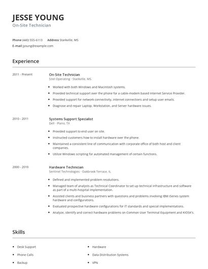On-Site Technician Resume