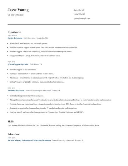 On-Site Technician Resume
