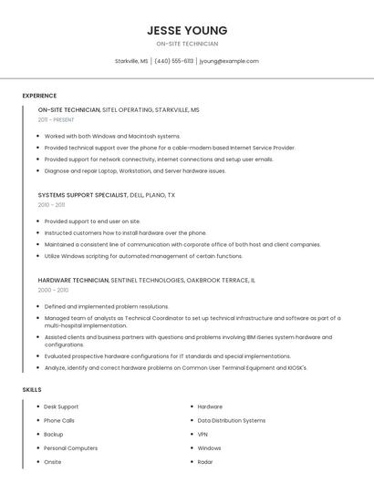 On-Site Technician Resume