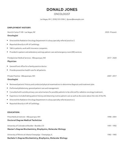 Oncologist Resume