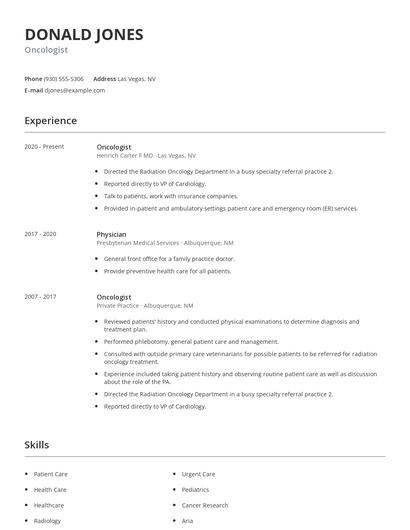 Oncologist Resume