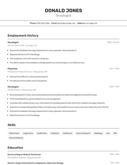 Oncologist Resume