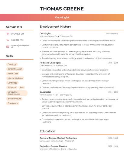 Oncologist Resume