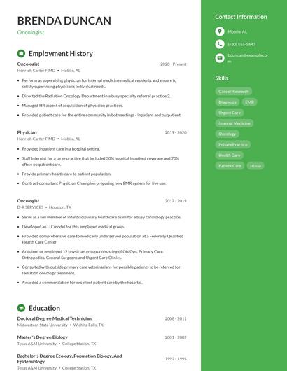 Oncologist Resume