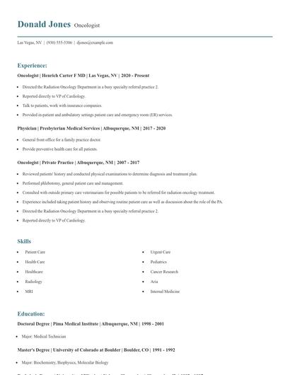 Oncologist Resume