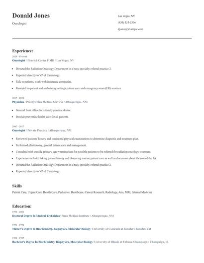 Oncologist Resume