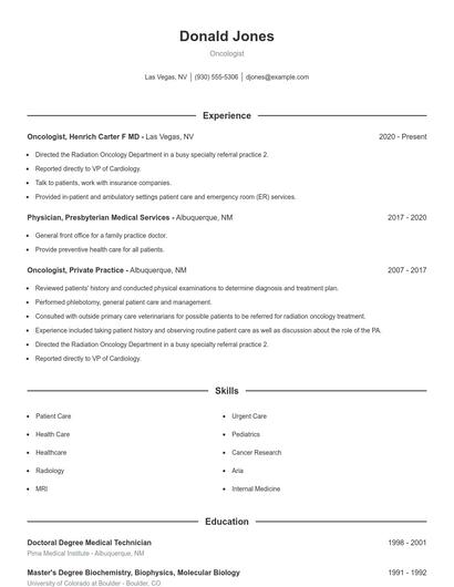 Oncologist Resume