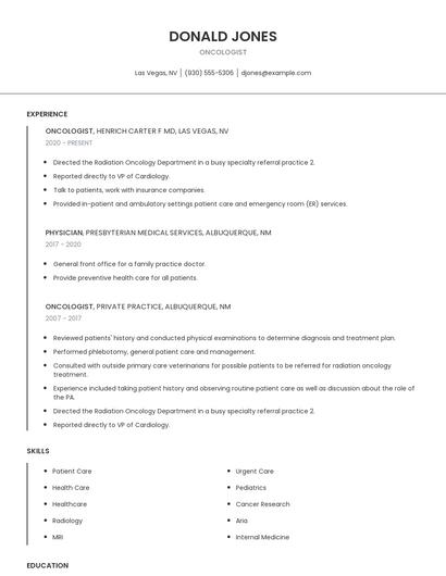 Oncologist Resume