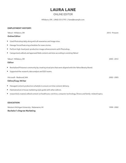 Online Editor Resume