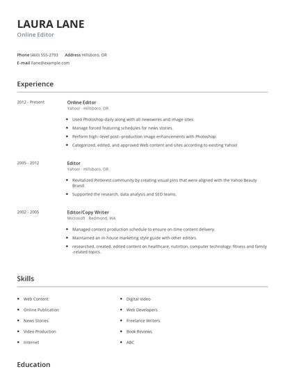 Online Editor Resume