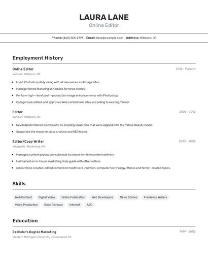Online Editor Resume
