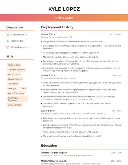 Online Editor Resume
