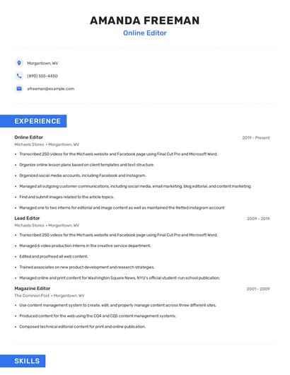 Online Editor Resume