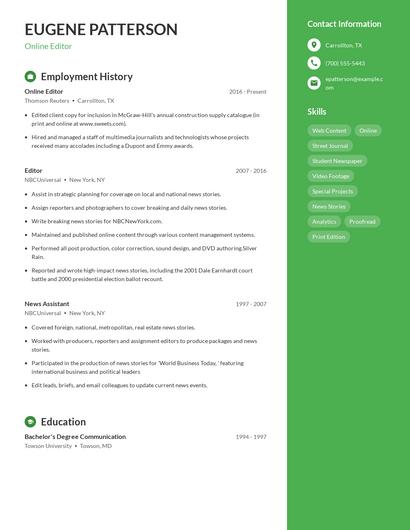 Online Editor Resume