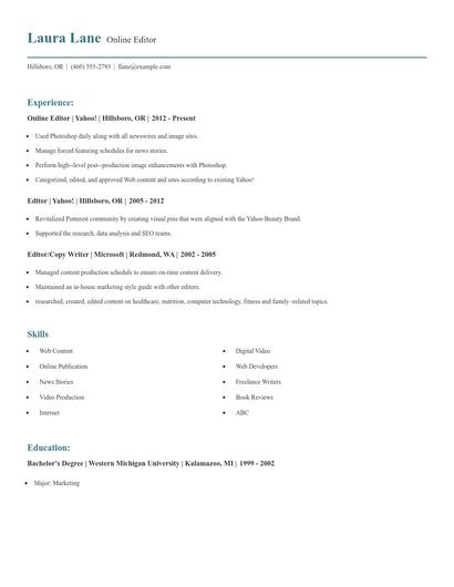 Online Editor Resume